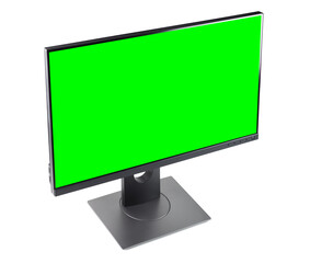 Blank green flat computer monitor TV screen isolated on white background. 