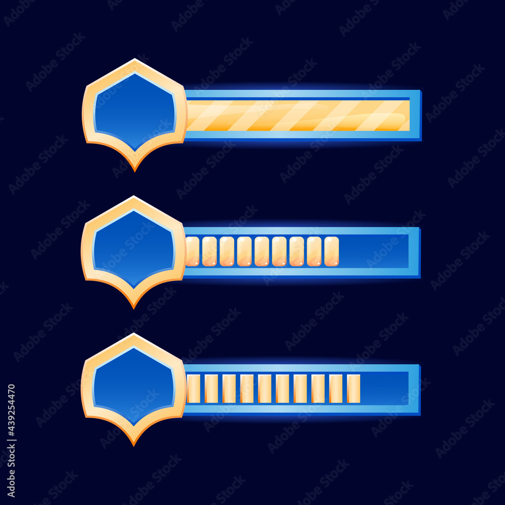 Aufkleber fantasy game ui bar with golden diamond border for gui asset elements vector illustration
