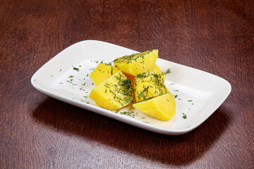 Boiled potato with green dill
