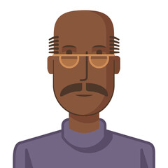 Avatar of a bald man with a mustache, flat style. Illustration of a young man drawn in flat style.