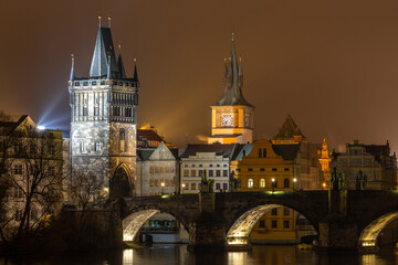 Statue on the famous Charles bridge in Prague, Czech republic