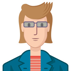 Avatar of a young man with glasses, flat style. Illustration of a young man drawn in flat style.