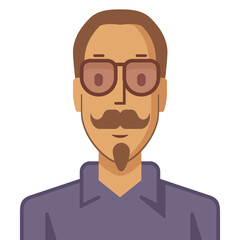 Avatar of a young man with goatee and mustache, flat style. Illustration of a young man drawn in flat style.