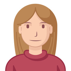 Young girl avatar with long hair, flat style. Illustration of a young woman drawn in flat style.