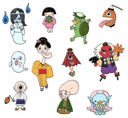 可愛い日本の妖怪イラストセット