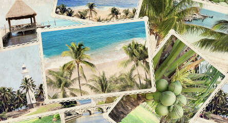 Vintage travel background with retro photos