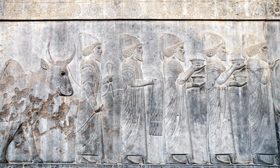 Bas-relief with assyrian foreign ambassadors, Persepolis, Iran