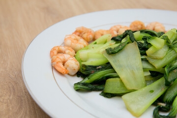 stir fried choy vegetable with shrimp