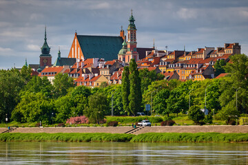 Riverside Skyline Of Warsaw City In Poland