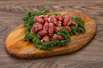 Raw chicken hearts for cooking
