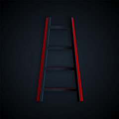 Paper cut Stair with finish flag icon isolated on black background. Career growth business concept. Concept of business development. Paper art style. Vector
