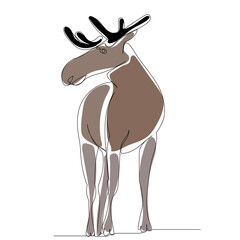brown moose drawing by one continuous line, isolated