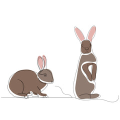 brown rabbit, hare drawing by one continuous line