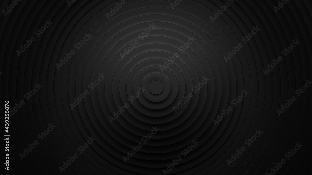 Poster black abstract background with rings ripple 3d rendering