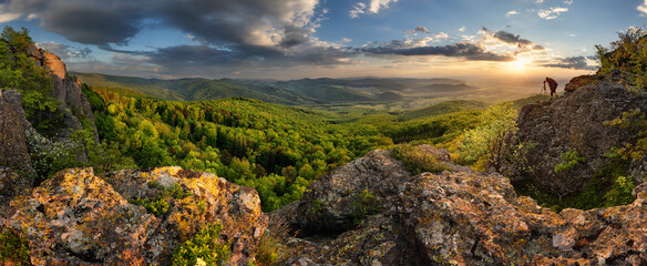 Mountain dramatic sunset panorama in peak Zarnov, Vtacnik, Horna Nitra