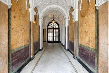 Fototapeta na wymiar Apartment interior entrance corridor with tiled floor