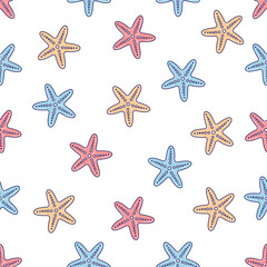 Fototapeta na wymiar Vector seamless hand drawn starfish patterns