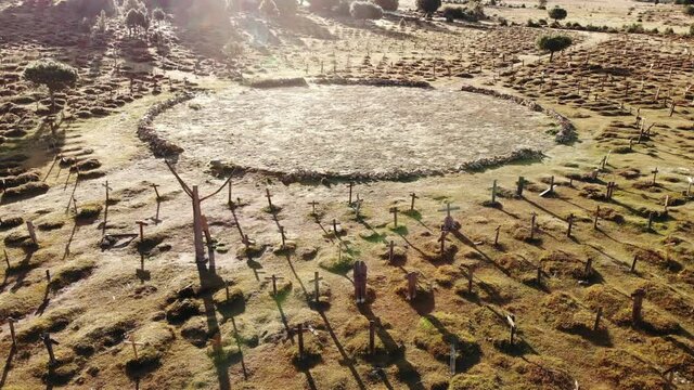 Sad Hill Cemetery in Burgos Spain. Tourist site, film location where the last sequence of the western film The Good, the Bad and the Ugly was filmed. Aerial view