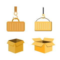 delivering vector clip art set with open box, delivering container