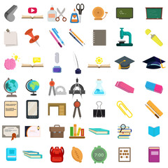 School and Education vector clip art set with graduation cap, book, pencil, pen, eraser, blackboard