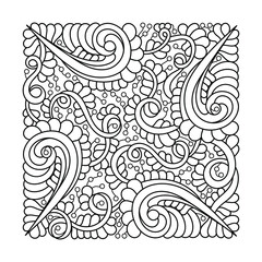 Fototapeta premium Coloring book for adults, art therapy. Decorative hand-drawn doodles. Vector abstract contour background, ethnic pattern. Curls, ribbons, and weaves.