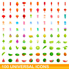 100 universal icons set. Cartoon illustration of 100 universal icons vector set isolated on white background
