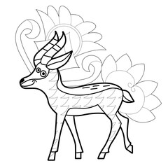 Contour linear illustration with animal for coloring book. Cute antilope, anti stress picture. Line art design for adult or kids  in zentangle style and coloring page.