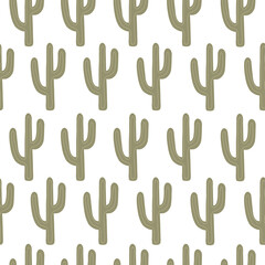 Minimalistic seamless pattern with mexican cactus on white background. Modern simple design background. Vector illustration