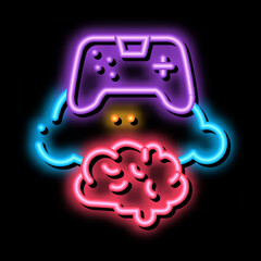 game brain and cloud neon light sign vector. Glowing bright icon game brain and cloud sign. transparent symbol illustration