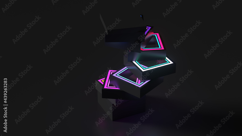 Poster 3d render of vertical rectangle geometry shape sliced into pieces with inner glow illumination mater