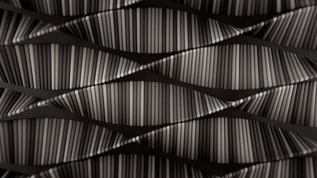 Gray twisting shapes. Abstract geometric background. 3D render seamless loop animation