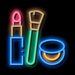 halloween cosmetics neon light sign vector. Glowing bright icon halloween cosmetics sign. transparent symbol illustration