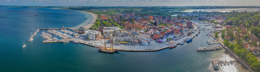 Panorama aerial view of port town Eckernförde popular tourist destination on the coast of the...