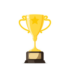 Vector illustration of winner's trophy icon. Gold cup trophy icon symbol in flat style. Isolated on a white background