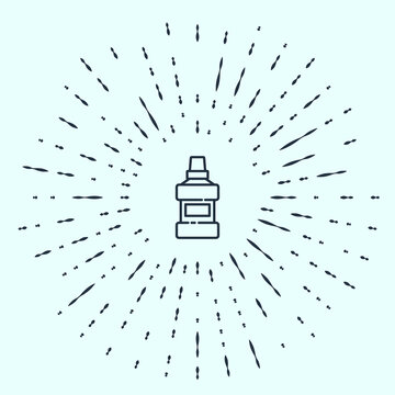recommend clip art: Black line Mouthwash plastic bottle and glass icon isolated on grey background. Liquid for rinsing mouth. Oralcare equipment. Abstract circle random dots. Vector