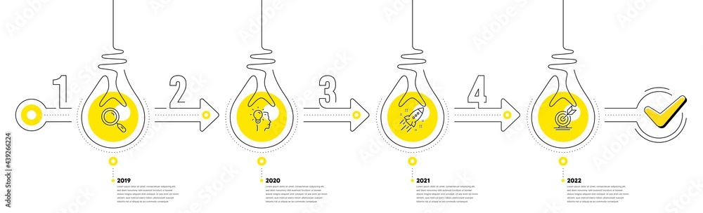 Poster lightbulb journey path infographics. business infographic timeline with 4 steps. workflow process di