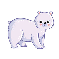 Cute polar bear stands on a white background. Vector illustration with northern animals