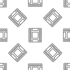 Grey line Play Video icon isolated seamless pattern on white background. Film strip sign. Vector