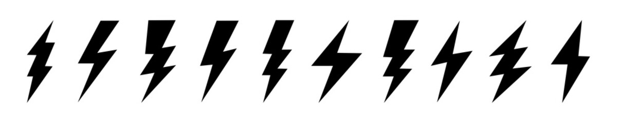 lightning bolt icon. energy power thnder flash electric volt sign vector illustration isolated on white background. thunderstorm logo  set