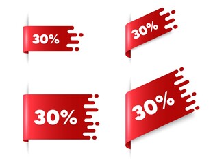 30 percent off Sale. Red ribbon tag banners set. Discount offer price sign. Special offer symbol. Discount sticker ribbon badge banner. Red sale label. Vector