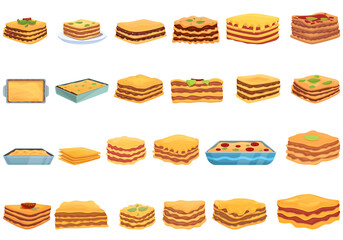 Lasagna icons set. Cartoon set of lasagna vector icons for web design - obrazy, fototapety, plakaty