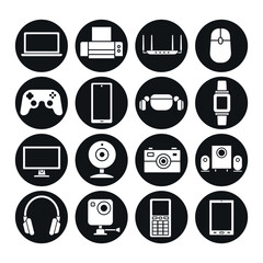 Black and white icons set of the digital devices and gadgets.