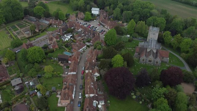 Panning away from the village of Chilham in Kent, UK