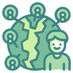 worldwide green twotone line icon