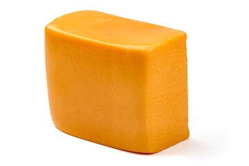 Traditional Yellow Cheddar Cheese, isolated on white background. High resolution image.