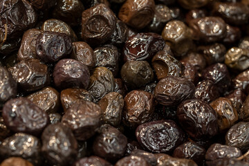 Close-up black olives. Food background
