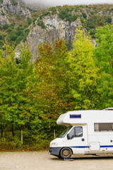 Rv camper camping in mountains, Spain.