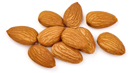 Almond nuts, isolated on white background. High resolution image.