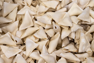 Close-up frozen ravioli. Food background