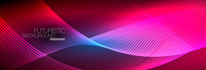 Abstract neon glowing light in the dark with waves. Shiny magic energy and motion concept, vector abstract wallpaper background